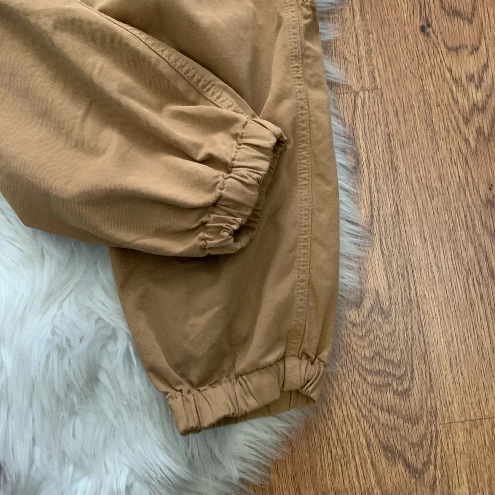 Free People Tan/Brown Crop Elastic Waist Front Buttons Cotton Joggers Si…